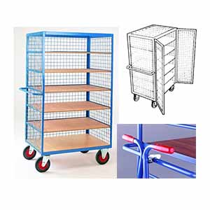 6 Tier Shelf Truck 1780Hx1200Lx800W Hinged Doors & Drawbar Shelf Trolleys with plywood Shelves & roll cages 48/Shelf with drawbar.jpg